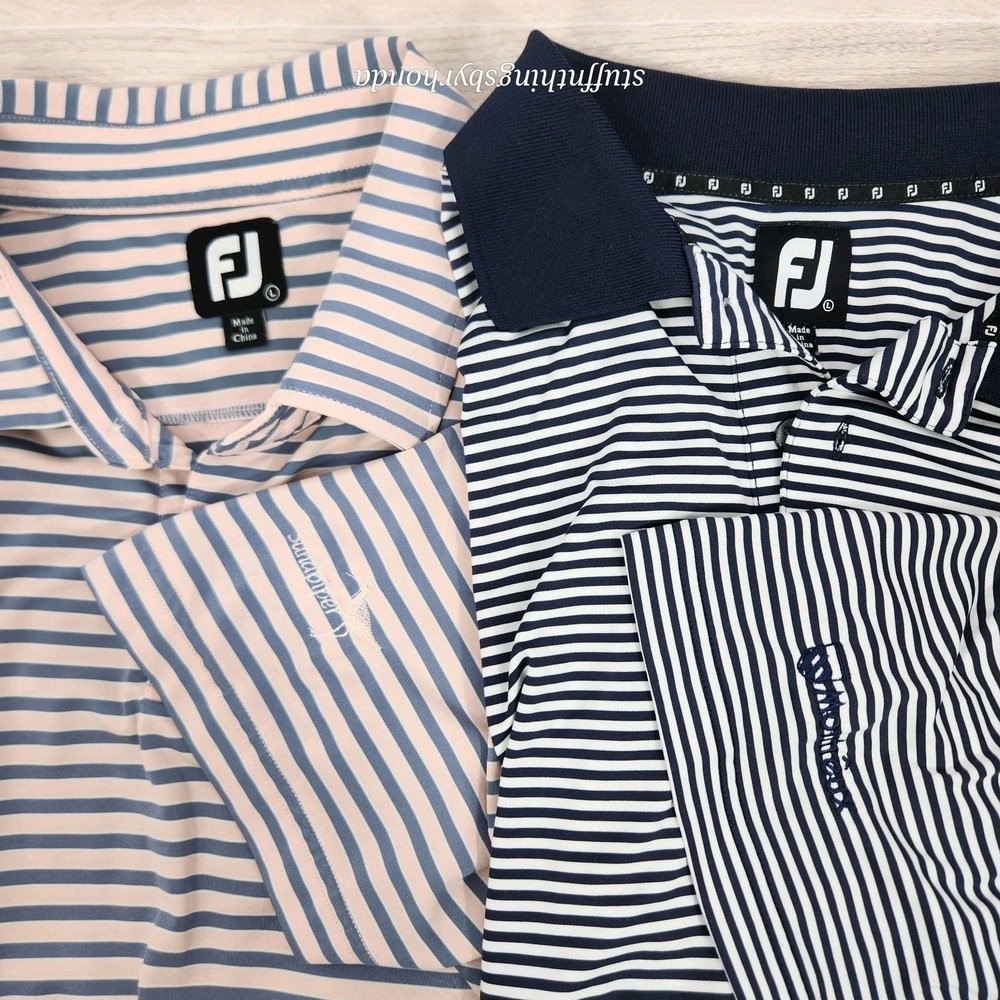 Pair Of 2 FootJoy ProDry Large Shirts Striped Golf Polo Sandpiper‎ & Montreux
